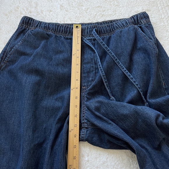 Old Navy Jeans Women's L Blue Barrel Baggy High Rise Dark Wash Pull On - Picture 8 of 11